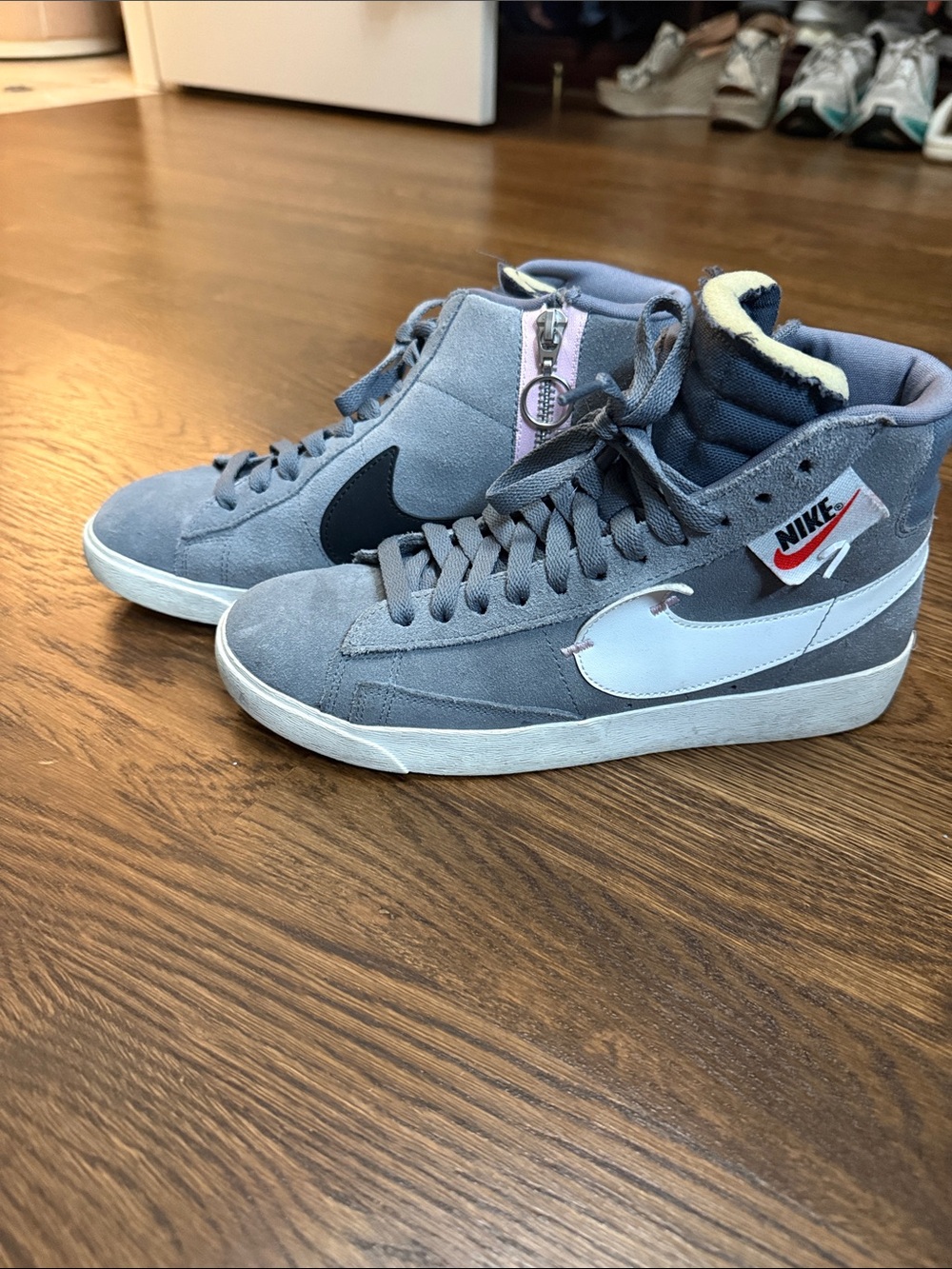 Nike Blazer Gray High-Top Sneakers with White and Black Swooshes